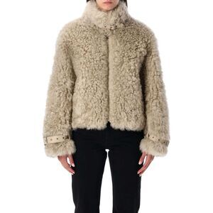 SWORD Shearling Cropped Jacket with Leather Accents Women PEARL Coats & Jackets